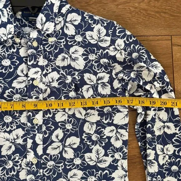 NWOT Polo Ralph Lauren Womens Floral Cotton Knit Oxford Shirt Navy White Medium - Picture 13 of 14